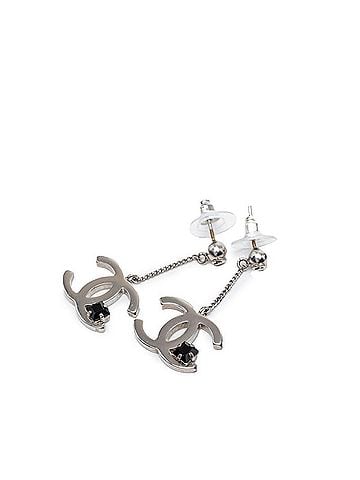 Chanel Chanel Coco Mark Earrings 05P Silver Black Metal Stone Women's CHANEL (view 1)
