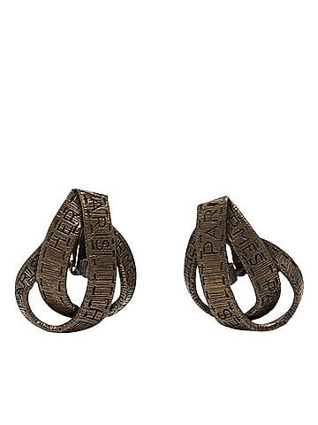 Hermès Hermes Logo Ribbon Motif Earrings, Gold Plated, Women's (view 1)