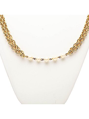 Chanel Chanel Chain Long Necklace, Double Strand, Gold Plated, Faux Pearl, Women's CHANEL (view 2)