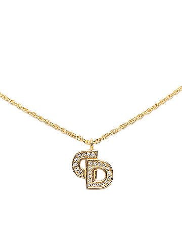 Christian Dior Christian Dior Dior CD Logo Chain Pendant Necklace, Gold Plated Rhinestone, Women's. (view 1)