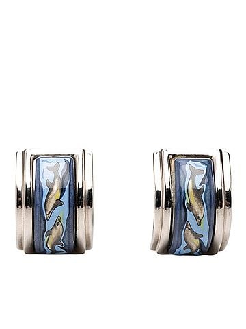 Hermès Hermes enamel cloisonné dolphin pattern earrings, gold multicolor plated, women's. (view 1)