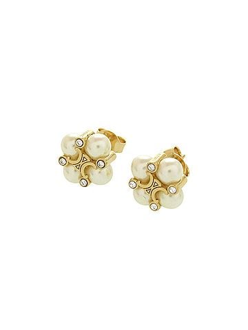 Céline Celine Triomphe Faux Pearl Stone Gold Earrings, Accessory 1555 CELINE (view 1)