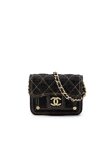 Chanel Mini Quilted Denim Double You Card Holder with Chain (view 1)