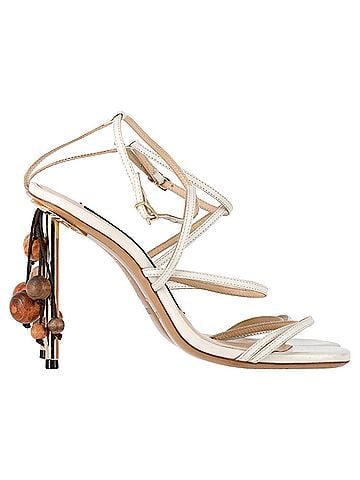 Jacquemus Jacquemus Beaded Strappy Sandal Heels in White Leather (view 1)