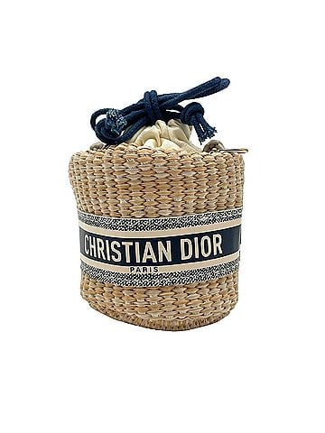 Christian Dior Christian Dior novelty straw pouch shoulder bag pochette mini basket beige navy gold hardware women's K9 (view 1)
