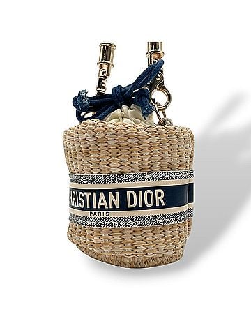 Christian Dior Christian Dior novelty straw pouch shoulder bag pochette mini basket beige navy gold hardware women's K9 (view 2)