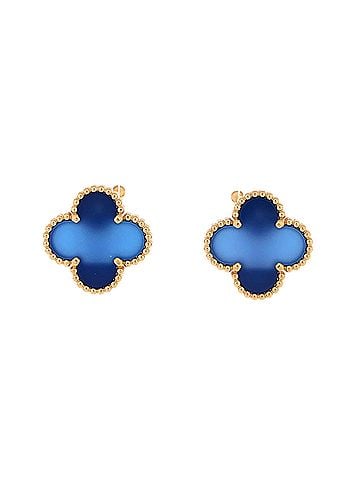 Van Cleef & Arpels Vintage Alhambra Earrings 18K Yellow Gold and Blue Agate (view 1)