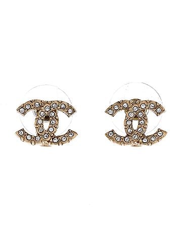 Chanel CC Stud Earrings Metal with Crystals (view 1)