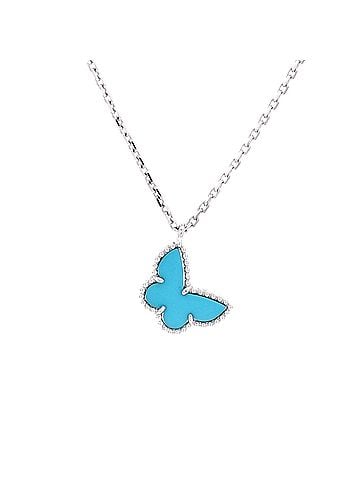 Van Cleef & Arpels Sweet Alhambra Butterfly Pendant Necklace 18K White Gold with Turquoise (view 1)