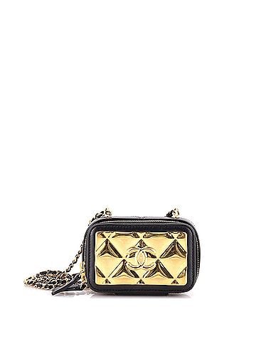 Chanel Golden Plate Zip Around Vanity Case with Chain Quilted Metal and Lambskin Extra Mini (view 1)