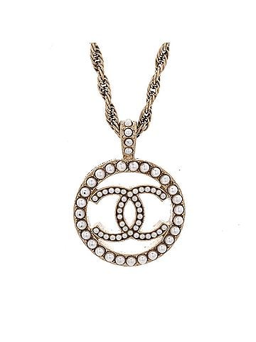 Chanel CC Round Pendant Necklace Metal with Faux Pearls (view 1)