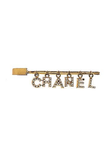 Chanel Logo Safety Pin Brooch Metal with Crystals (view 1)