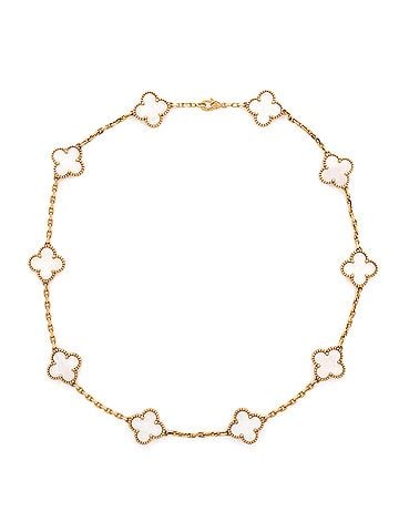 Van Cleef & Arpels Vintage Alhambra 10 Motifs Necklace 18K Yellow Gold and Mother of Pearl (view 1)