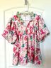 Haptics 100% Polyester Floral Pink Green Short Sleeve Blouse Size L - photo 7