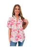 Haptics 100% Polyester Floral Pink Green Short Sleeve Blouse Size L - photo 1