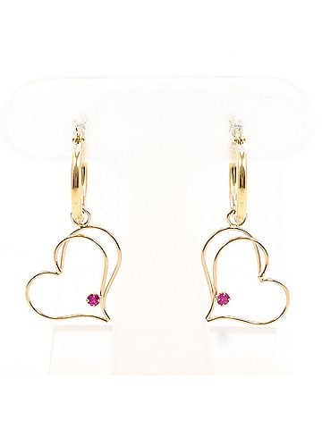 Unbranded K14 14K Yellow Gold Earrings with Ruby, Total Weight 1.1g, Like New Condition (view 1)