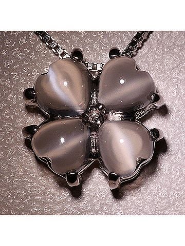 Unbranded K14 14K WG White Gold Necklace with Moonstone, Total Weight 1.7g, 40cm, Like New Condition (view 2)