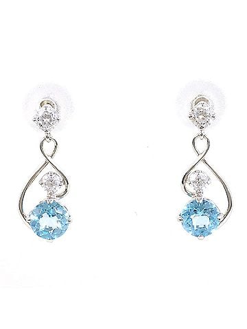 Unbranded K10 10K WG White Gold Earrings with Blue Topaz and Zirconia, Total Weight 1.0g, Like New Condition (view 1)