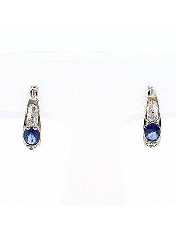 Unbranded K10 10K WG White Gold Earrings with Sapphire and Zirconia, Total Weight 1.5g, Like New Condition. (view 1)