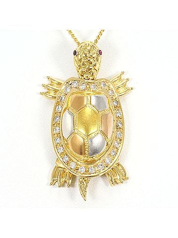 Unbranded PT900 Platinum 18K Yellow Gold Necklace with Ruby and Diamond (0.24ct), Certificate of Authenticity, Total Weight 14.9g, 40cm, Like New Condition. (view 1)