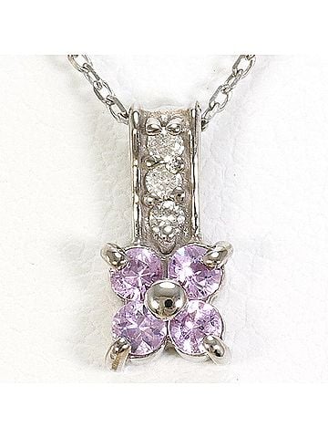 Unbranded K14 14K WG White Gold Necklace with Pink Sapphire and Diamond (no carat markings), Total Weight 1.4g, 40cm, Like New Condition. (view 1)