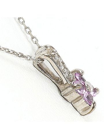 Unbranded K14 14K WG White Gold Necklace with Pink Sapphire and Diamond (no carat markings), Total Weight 1.4g, 40cm, Like New Condition. (view 2)