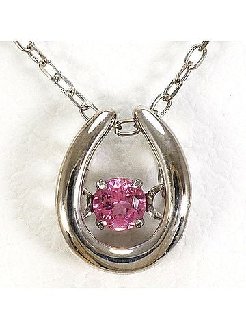 Unbranded K10 10K WG White Gold Necklace with Pink Tourmaline 0.02ct, Total Weight 0.7g, 40cm, Like New Condition (view 1)