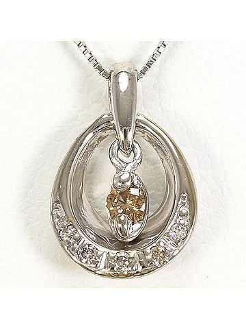 Unbranded K10 10K WG White Gold Necklace with Brown Diamond and Diamond, Total Weight 1.3g, 40cm, Like New Condition (view 1)