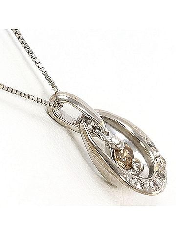 Unbranded K10 10K WG White Gold Necklace with Brown Diamond and Diamond, Total Weight 1.3g, 40cm, Like New Condition (view 2)