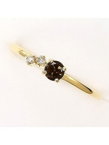 Unbranded K10 10K YG Yellow Gold Ring with Smoky Quartz and Diamond (0.02ct), Total Weight 0.6g, Like New Condition. (view 1)