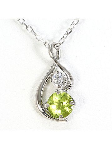 Unbranded K10 10K WG White Gold Necklace with Peridot and Zirconia, Total Weight 1.0g, 40cm, Like New Condition (view 1)