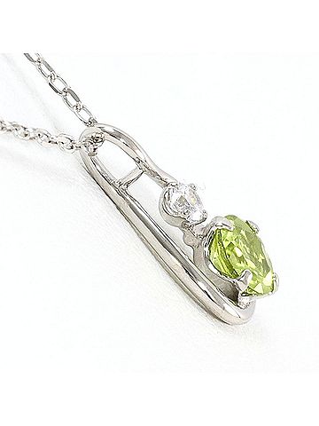 Unbranded K10 10K WG White Gold Necklace with Peridot and Zirconia, Total Weight 1.0g, 40cm, Like New Condition (view 2)