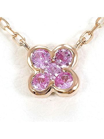Unbranded K10 10K Pink Gold Necklace with Sapphire, Total Weight 0.8g, 40cm, Like New Condition (view 1)