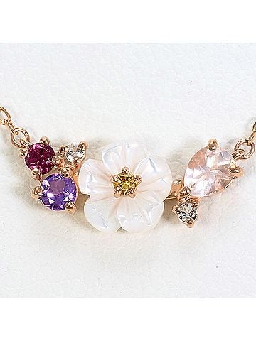 Unbranded K10 10K PG Pink Gold Necklace with Shell and Amethyst, Total Weight 1.3g, 41cm, Like New Condition (view 1)