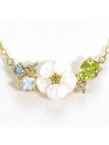 Unbranded K10 10K YG Yellow Gold Necklace with Shell and Peridot, Total Weight 1.3g, 41cm, Like New Condition (view 1)