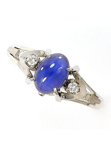 Unbranded K14 14K WG White Gold Ring with 1 Star Sapphire and 0.035 ct Diamond, Total Weight 2.8g, Like New Condition. (view 1)