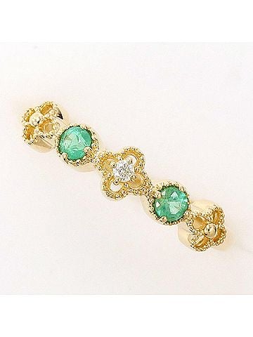 Unbranded K10 10K YG Yellow Gold Ring with Emerald and Diamond (no carat marking), Total Weight 0.9g, Like New. (view 1)
