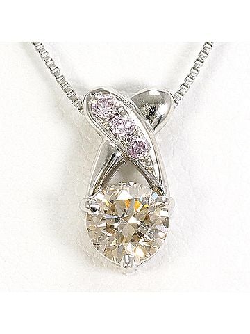 Unbranded PT900 Platinum / PT850 Necklace with Brown Diamond 0.504ct and Pink 0.04ct (SI1 clarity), Total Weight 2.7g, 45cm, Like New Condition. (view 1)