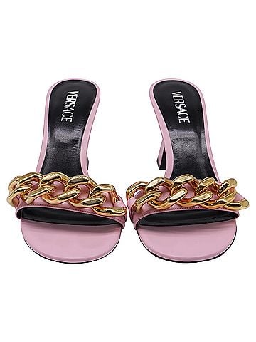 Versace  Versace Medusa Chain Slide Sandal Heels in Pink Leather (view 2)