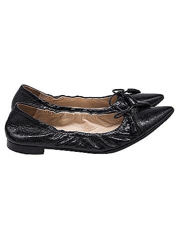 Prada  Prada Bow Pointed-Toe Ballet Flats in Black Leather (view 1)