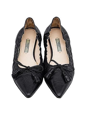Prada  Prada Bow Pointed-Toe Ballet Flats in Black Leather (view 2)