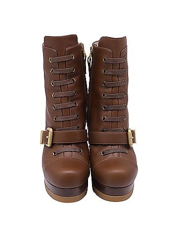 Fendi Fendi Lace-Up Buckled Platform Ankle Boots in Brown Leather (view 2)