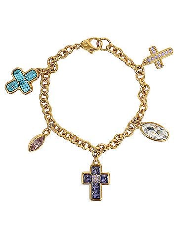 Swarovski  Swarovski Cross Charmed Bracelet in Gold Metal (view 1)