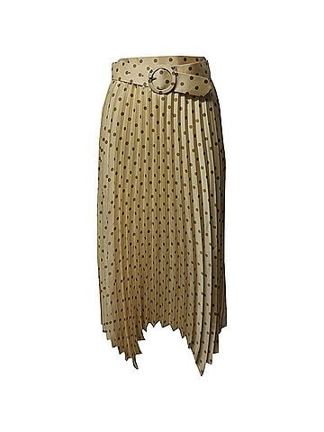 Sandro Sandro Pleated Maxi Skirt with Belt in Gold Silk (view 1)