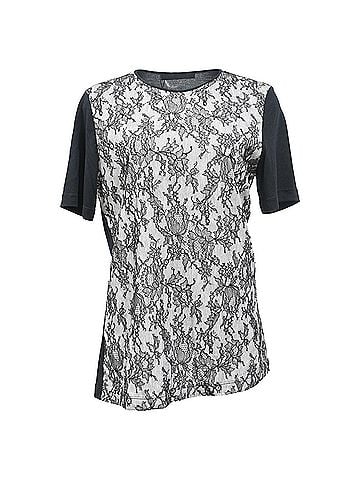 Jason Wu  Jason Wu Lace Detail T-Shirt in Black Cotton (view 1)