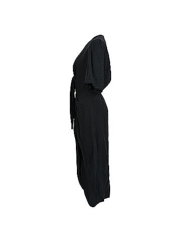 Sandro Sandro Puff Sleeve Tie Front Midi Dress in Black Linen (view 2)
