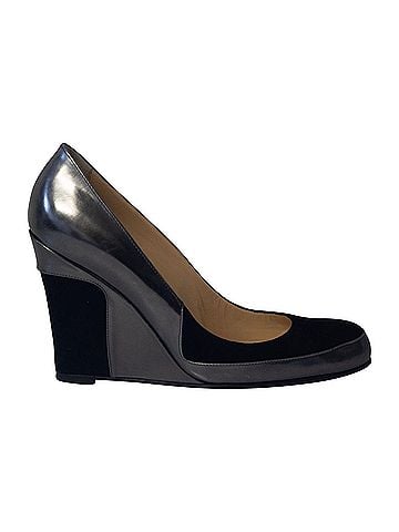 Christian Louboutin Christian Louboutin Metallic Wedge Pumps in Grey Leather (view 1)