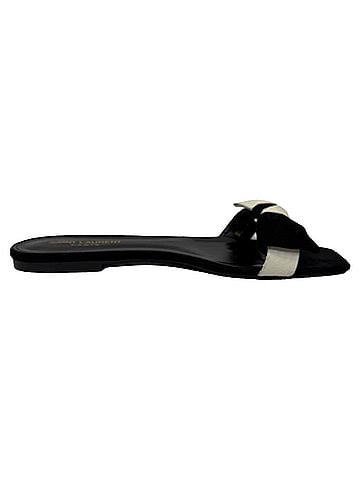 Saint Laurent Saint Laurent Amber Bow Flat Sandals in Black Suede (view 1)