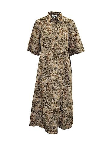 Ganni Ganni Floral Print Poplin Maxi Dress in Brown Cotton (view 1)