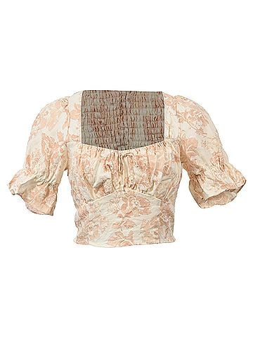 Reformation Reformation Delevan Puffed Sleeve Crop Top in Peach Linen (view 1)